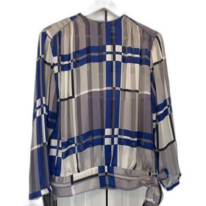 Vintage 80's Women's Flowy Waist Tie Plaid Blouse by Bethany Made in USA Size 4